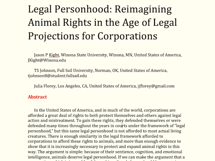 Cover image for Legal Personhood: Reimagining Animal Rights in the Age of Legal 