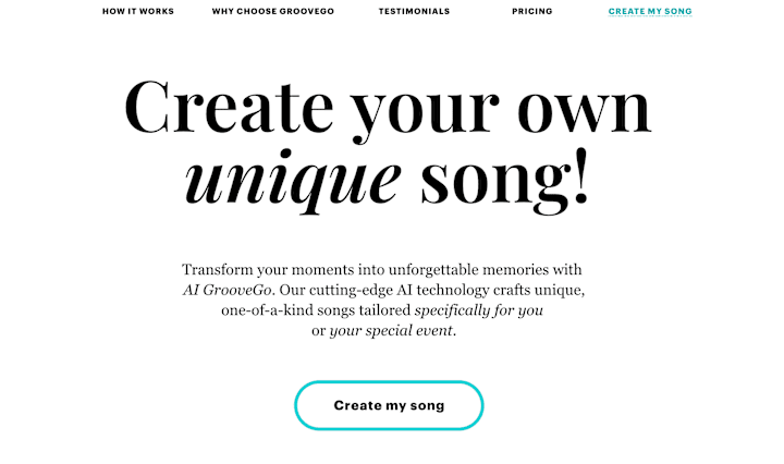 Cover image for Website for GrooveGo, a company that develops AI for songwriter