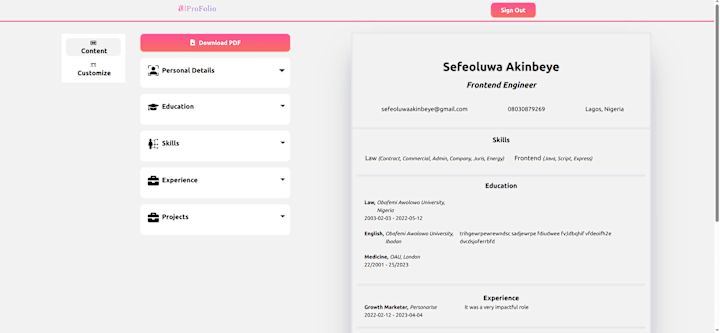 Cover image for ProFolio Resume Builder Web App Development