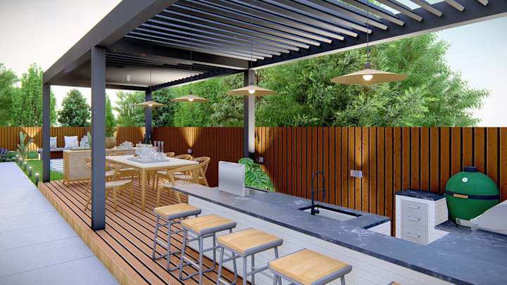 Cover image for Back Yard Makeover Pergola and outdoor kitchen