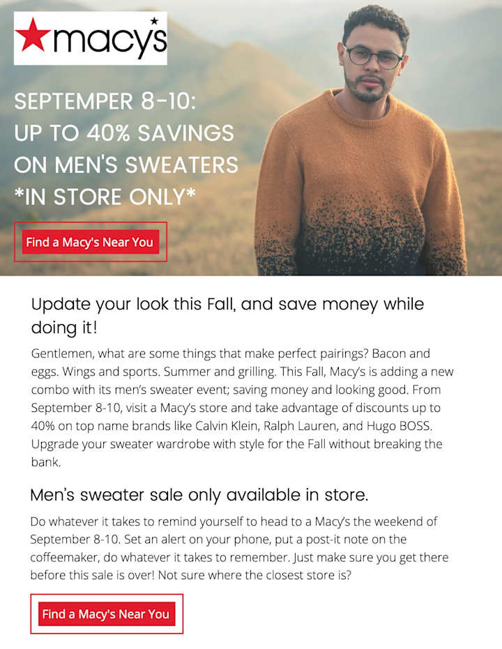 Cover image for (Spec Ad) Macy’s Men’s Sweater Sale Email | My Work