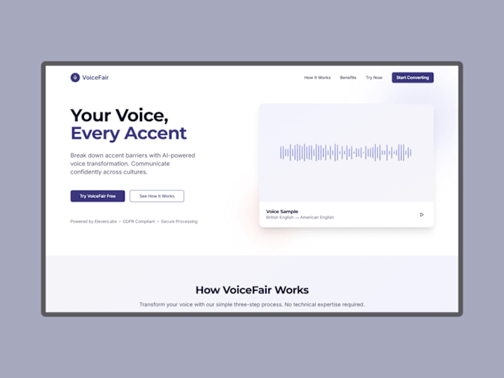 Cover image for VoiceFair – Accent-Driven Voice Transformation App