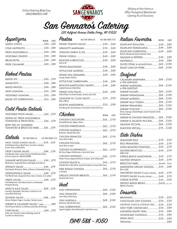 Cover image for San Gennaro Catering Menu 