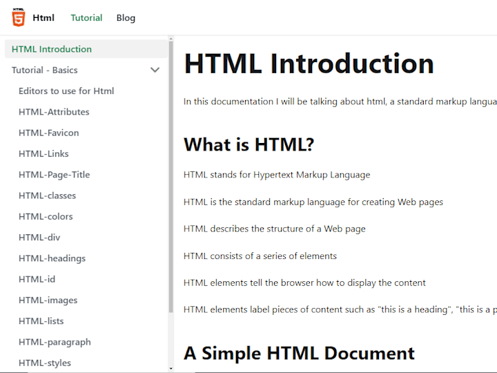 Cover image for Html Tutorial documentation site