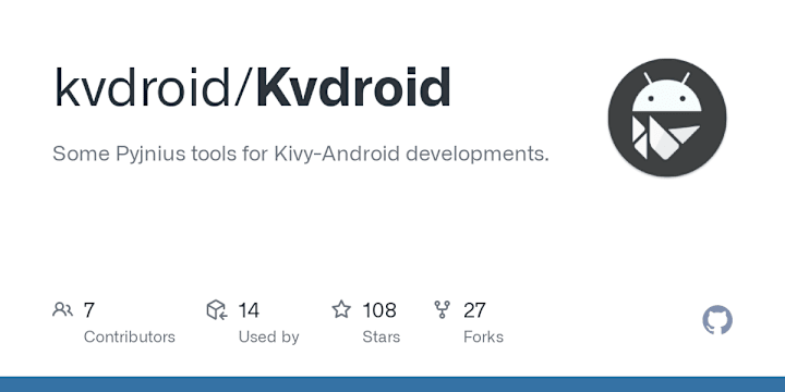 Cover image for GitHub - kvdroid/Kvdroid: Some Pyjnius tools for Kivy-Android d…