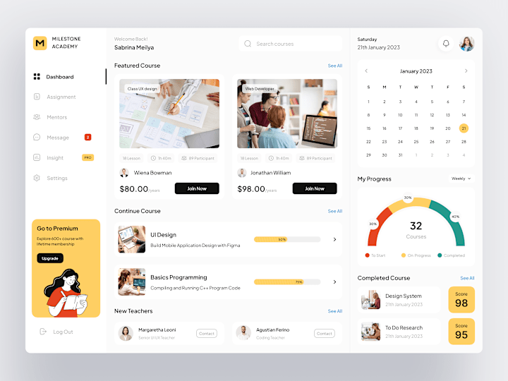 Cover image for Milestone Academy - E Course Dashboard