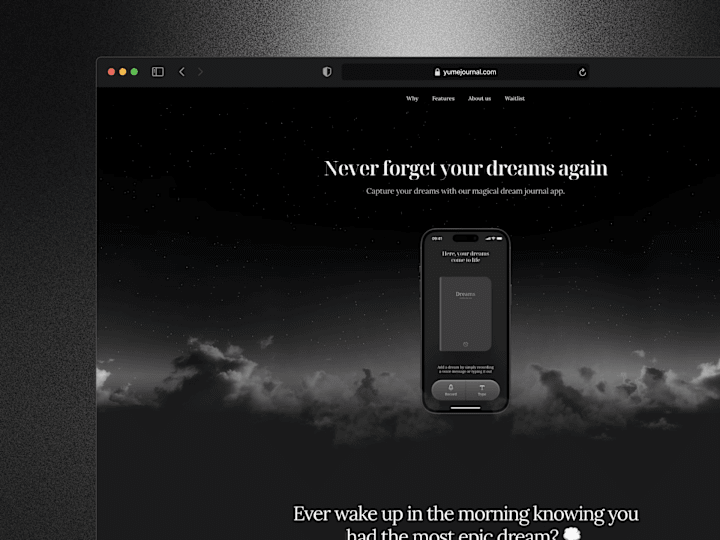 Cover image for dreamy landing page for yume