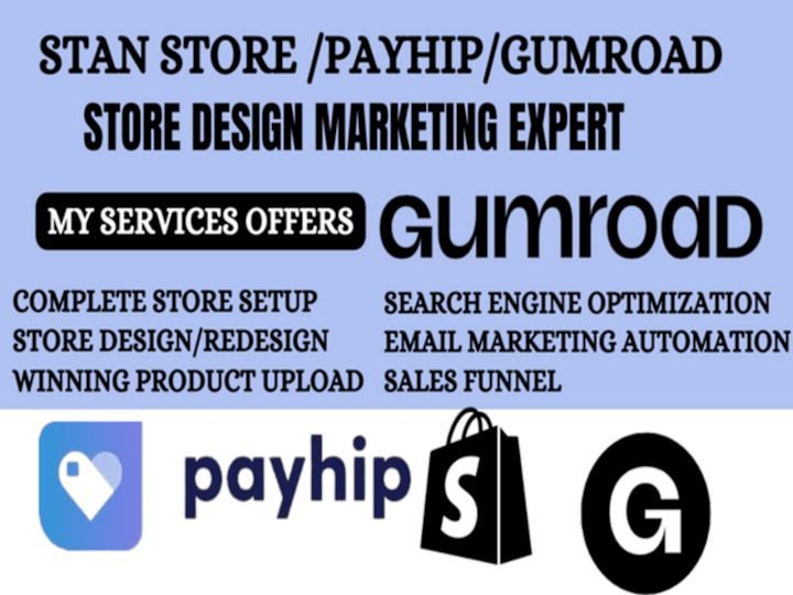 Cover image for stan payhip gumroad store setup design and redesign