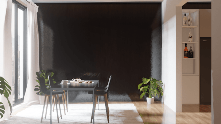 Cover image for Bright Modern Dining Area with Dark Accents