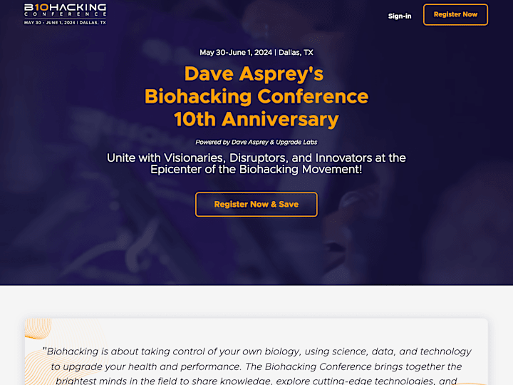 Cover image for Dave Asprey's 10th Annual Biohacking Conference