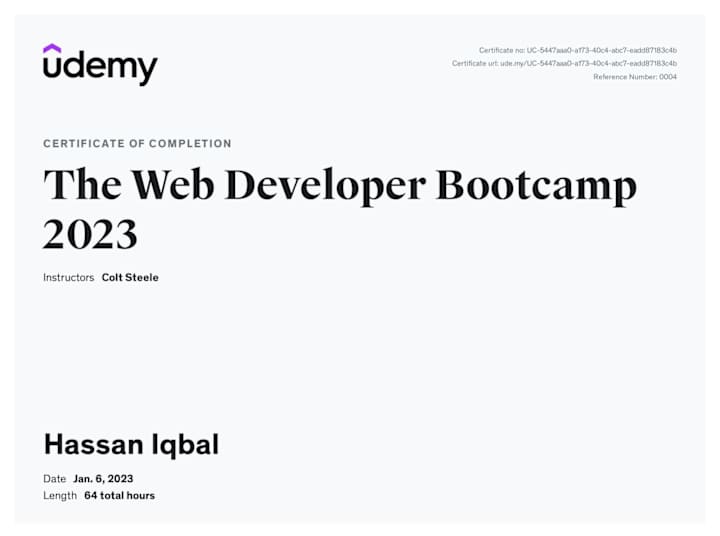 Cover image for Web Development Bootcamp 2023 - Certificate