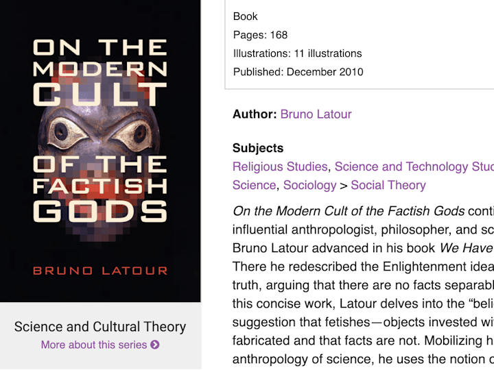 Cover image for On the Modern Cult of the Factish Gods