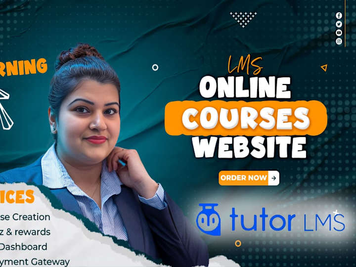 Cover image for wordpress online course lms website using tutor lms , learn dash