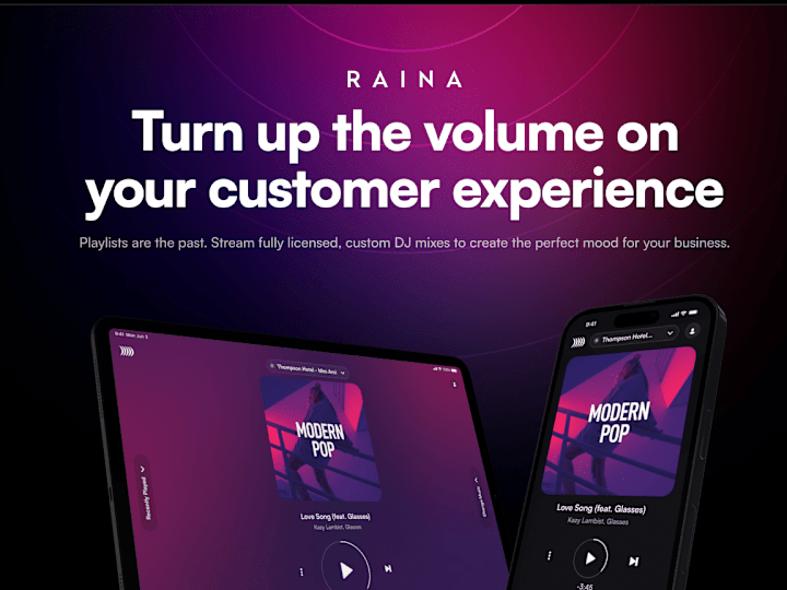 Cover image for Raina Music Service Website Design   I   SaaS Landing Page