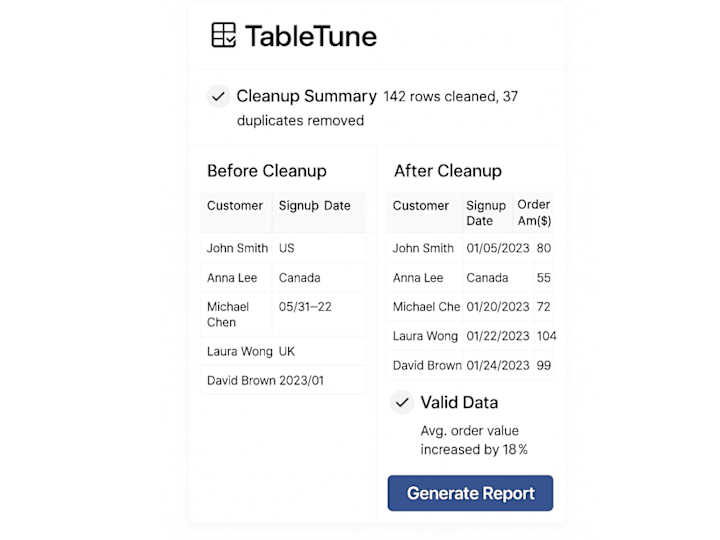 Cover image for TableTune – Data Cleanup & Smart Insights Tool