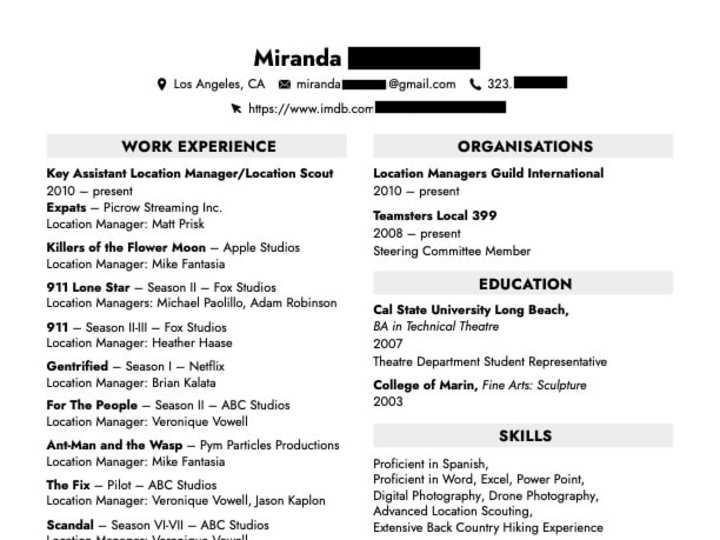 Cover image for Location Scout Resume