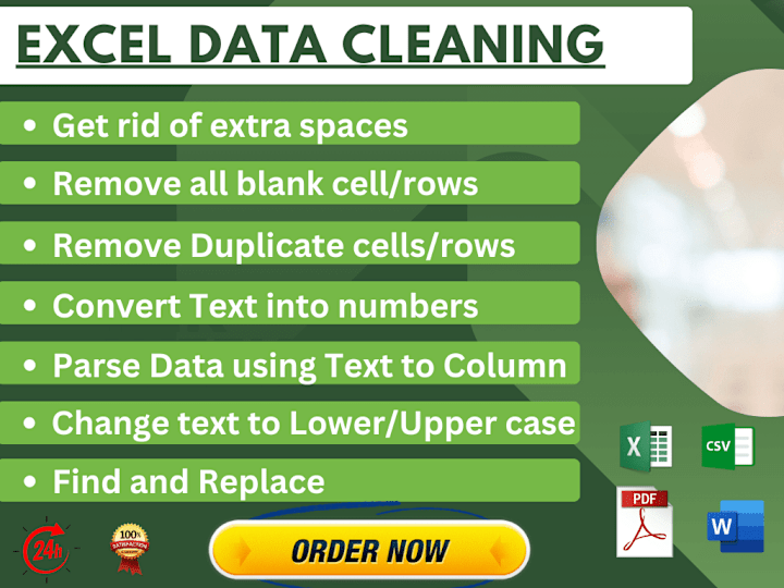 Cover image for Excel data split , big data,remove duplicates,formating,cleanup