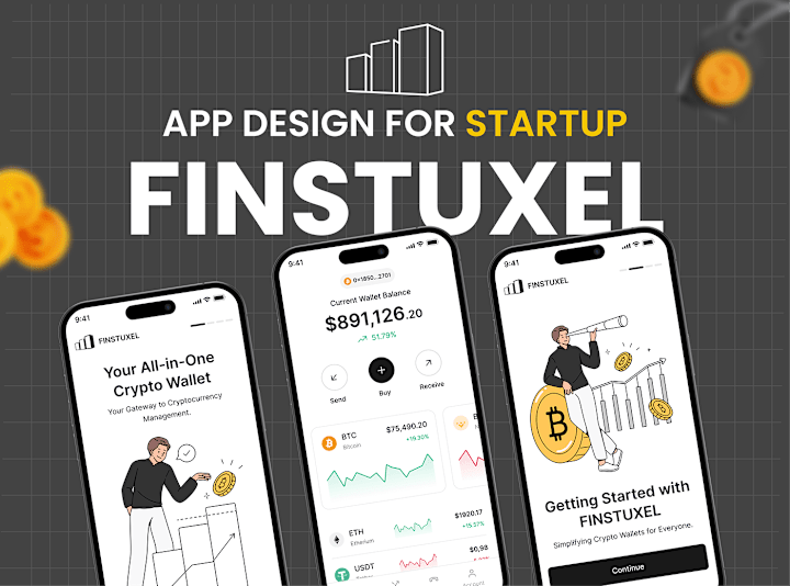 Cover image for 💼 Finstuxel - Crypto Wallet Mobile App UI UX Design 🔐 :: Beha…