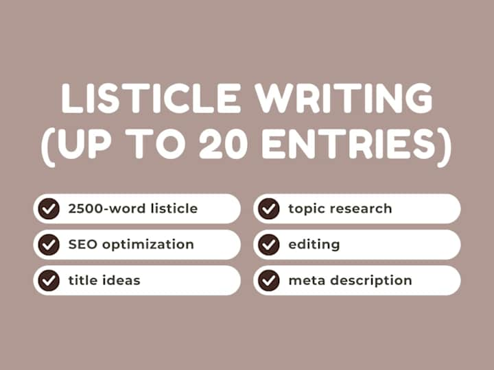 Cover image for Listicle Writing | Up to 20 Entries // 2500 Words