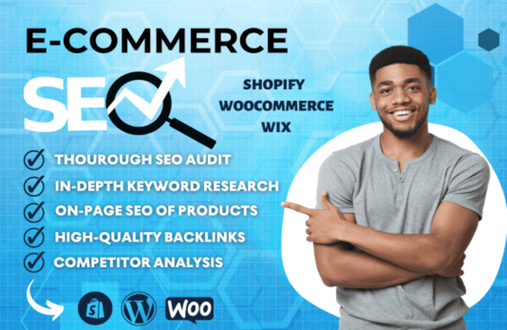 Cover image for eCommerce SEO of Shopify, wix, and Woocommerce