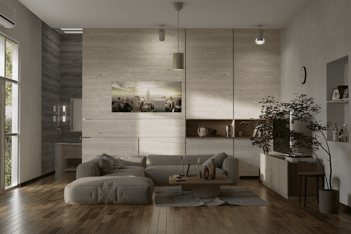 Cover image for Living room render of a single-family home