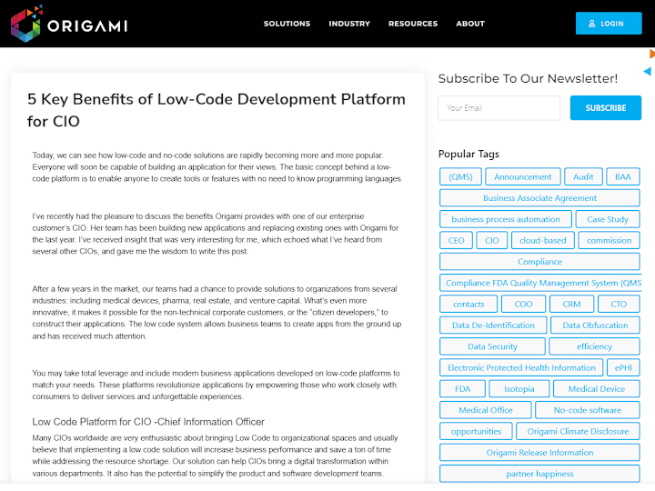 Cover image for Article: 5 Key Benefits of Low-Code Development Platform for CIO