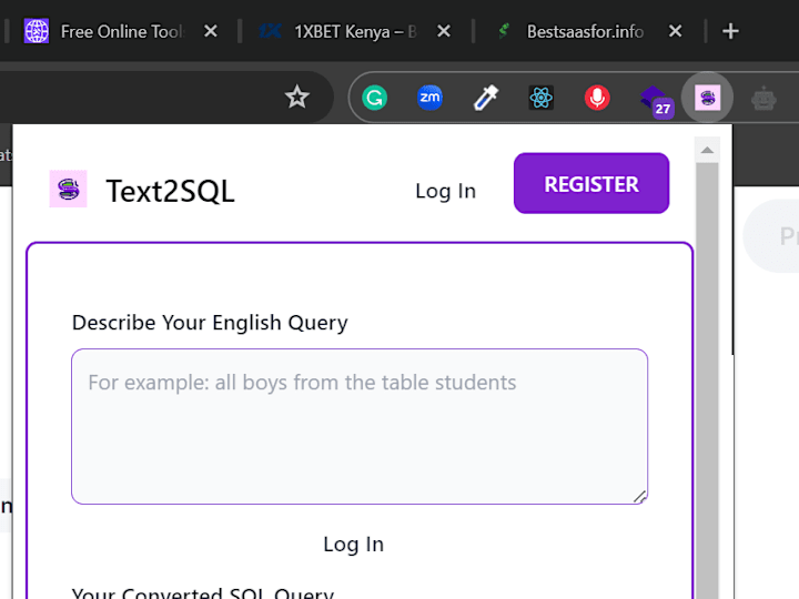 Cover image for TEXT2SQL CONVERSION CHROME EXTENSION