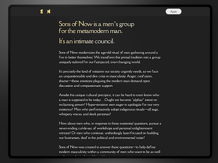 Cover image for Sons of Now: a minimalistic landing page for men's group