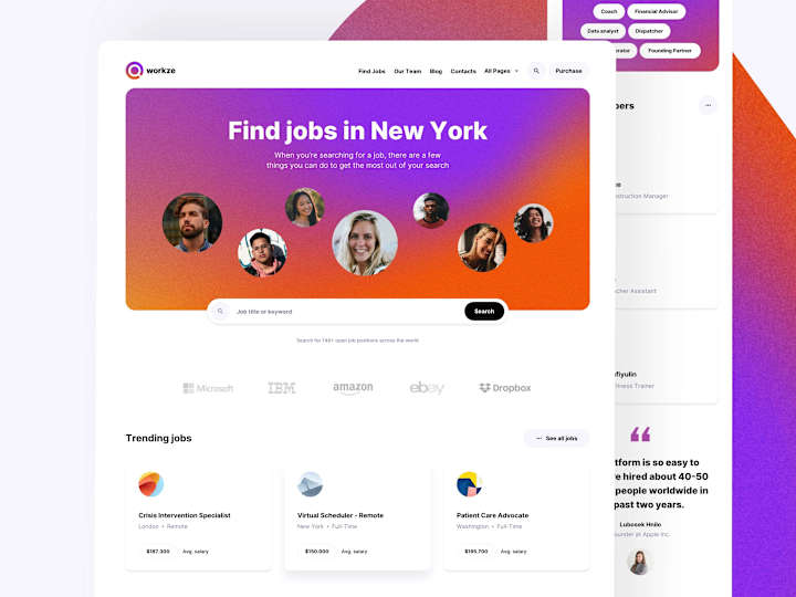 Cover image for Workze job search website. Template for Framer.