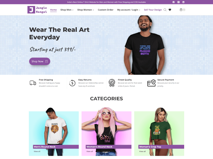 Cover image for Ecommerce Website Development for a T-shirt Brand