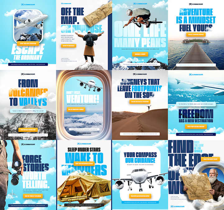 Cover image for Elevana Escape Adventure Travel Brand Social Media Designs