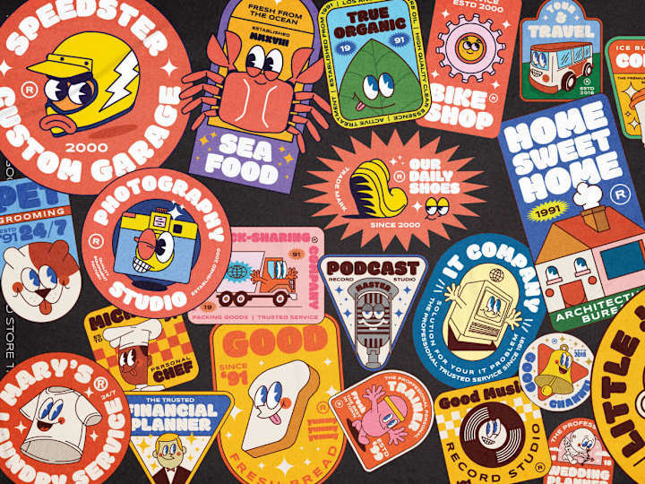 Cover image for Retro & Vintage Illustration Logo Mascot Character Badges