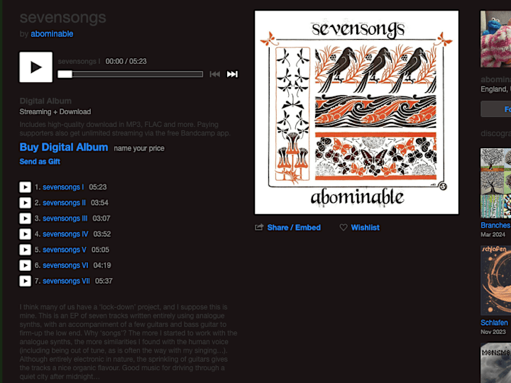 Cover image for sevensongs, by abominable