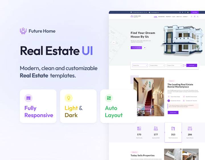 Cover image for Real Estate Web UI Design, Landing Page UI Template