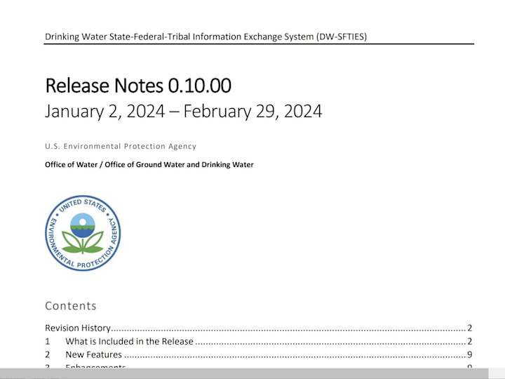 Cover image for Release Notes for EPA Project: DW-SFTIES