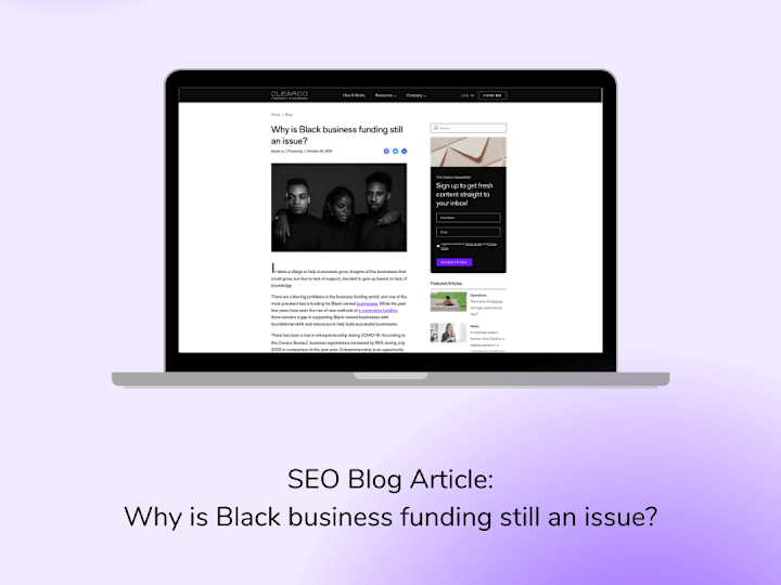 Cover image for SEO blog article on Black business funding— Clearco💰
