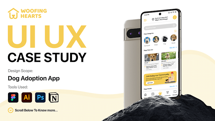 Cover image for Dog adoption UI UX // Woofing Hearts // Case study