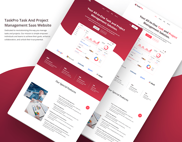 Cover image for TASK AND PROJECT MANAGEMENT SAAS LANDING PAGE on Behance