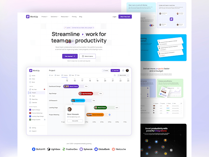 Cover image for Project management Landing Page ui, uiux, ui design