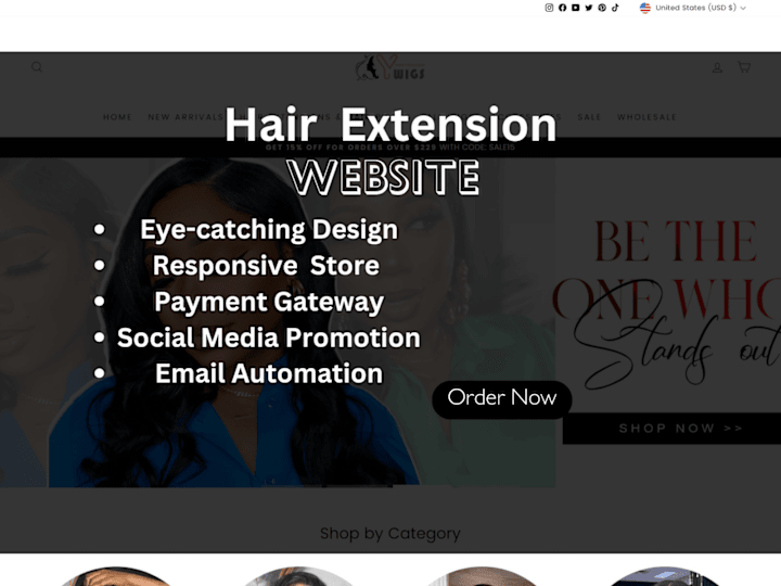 Cover image for website for hair extensions, eyelashes, beauty salons, and spa 