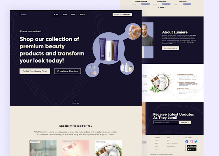 Cover image for Lumiere, Beauty Ecommerce Landing Page on Behance