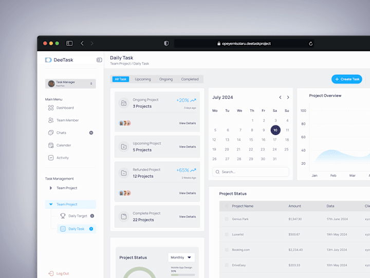 Cover image for Deetask Management Dashboard