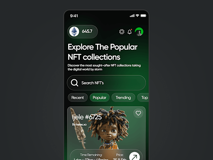 Cover image for NFT Art App – Splash Screen & Menu UI Design