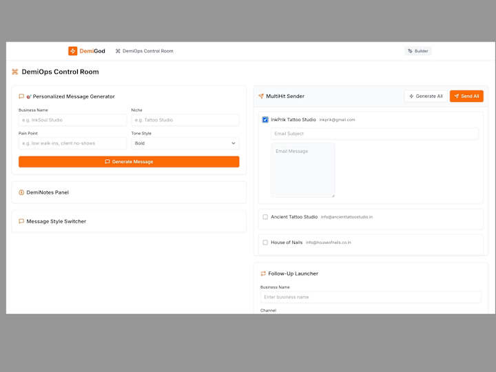 Cover image for DemiOps Control Room – Frontend UI for AI Outreach Ops