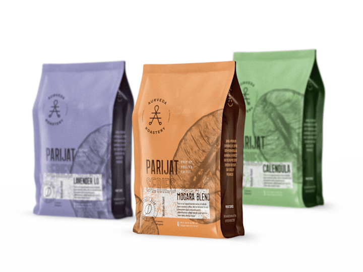 Cover image for Aurveda Coffee Roastery Packaging Designed by Tatparaa Designs …