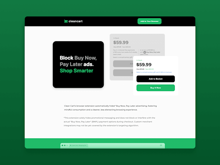 Cover image for Clean Cart BNPL Blocking Extension