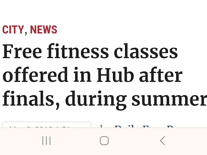 Cover image for Free fitness classes offered in Hub after finals, during summer