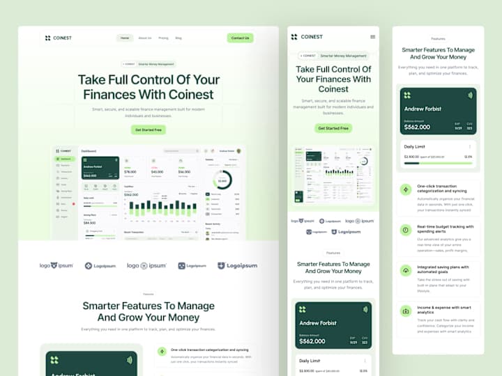 Cover image for Finance Management Dashboard and SaaS Website Figma Design