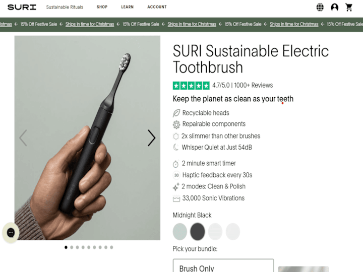 Cover image for Product Page Design for SURI - Sustainable Electric Toothbrush