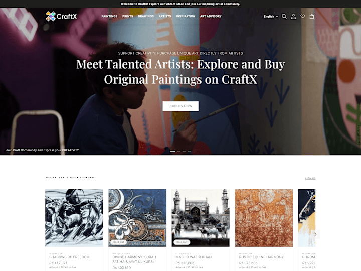 Cover image for CraftX.io | Shopify Store for selling Paintings and Artwork